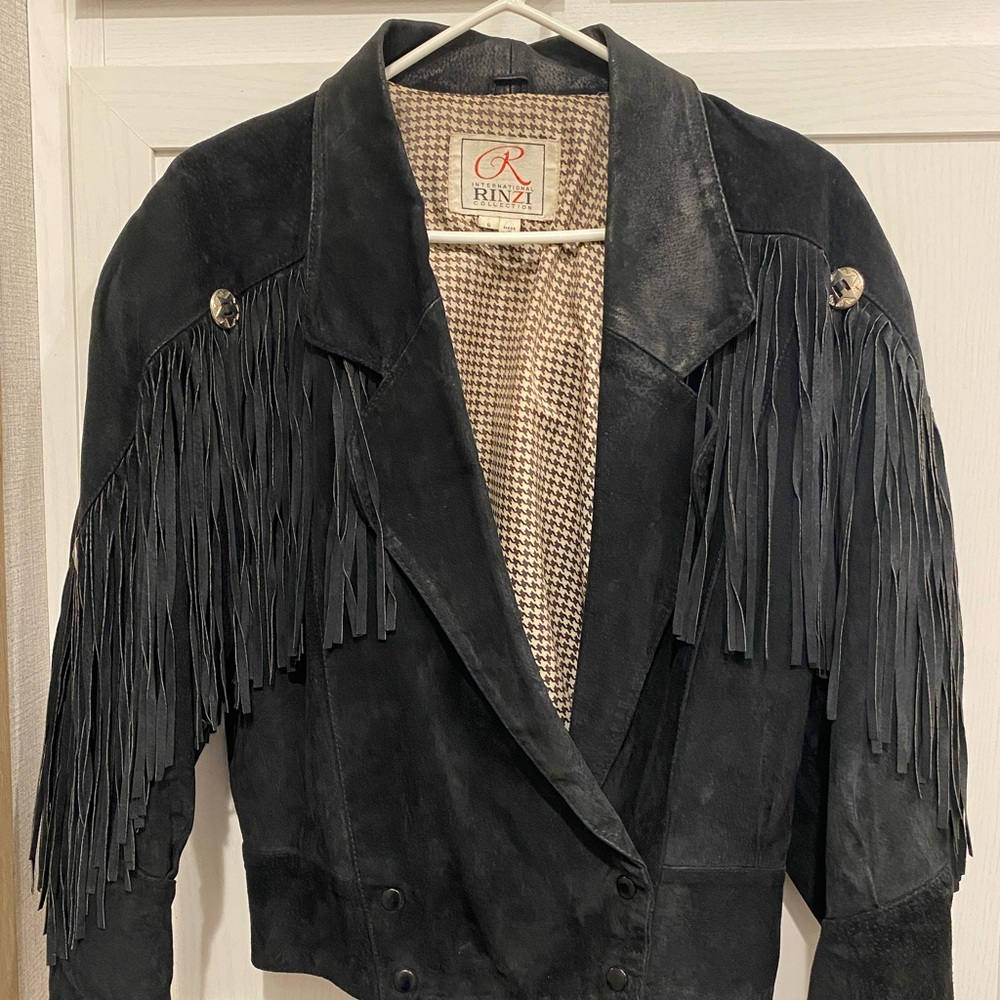 Black Leather Fringe Jacket